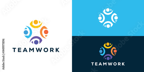 Creative simple teamwork logo template. People meeting symbol, Human icon, Partnership logo design vector illustration.