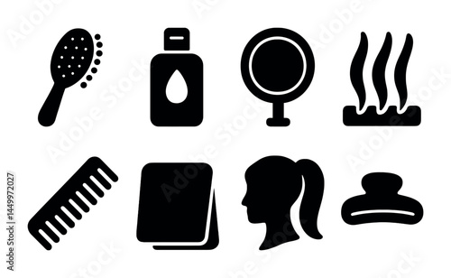 Hair care and beauty routine solid icons – filled, salon and personal grooming symbols