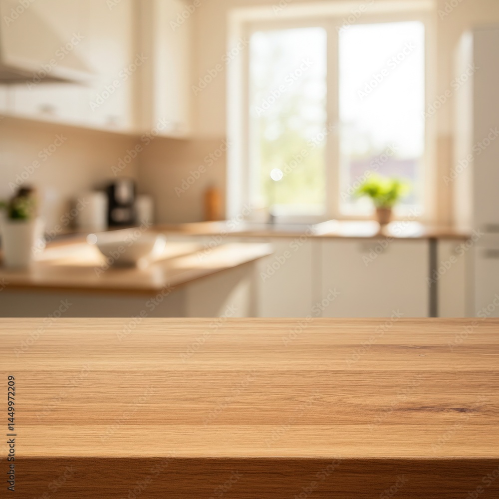 Modern kitchen empty wooden table window mockup sink in a hotel interior design Modern kitchen empty wooden table window mockup sink in a hotel interior design