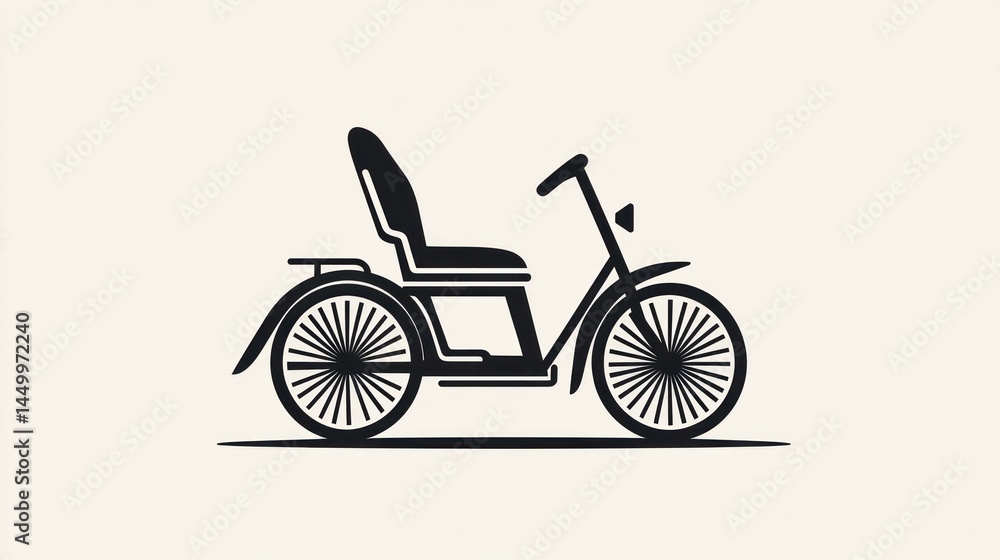 Fototapeta premium Vintage Bicycle-style Rickshaw, Side View, Illustration, Graphic Design