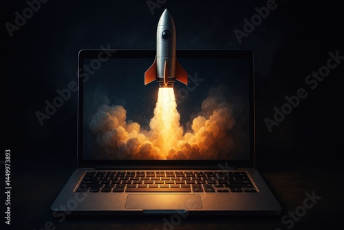 Rocket launching from laptop.