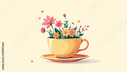 cup of coffee with tulips