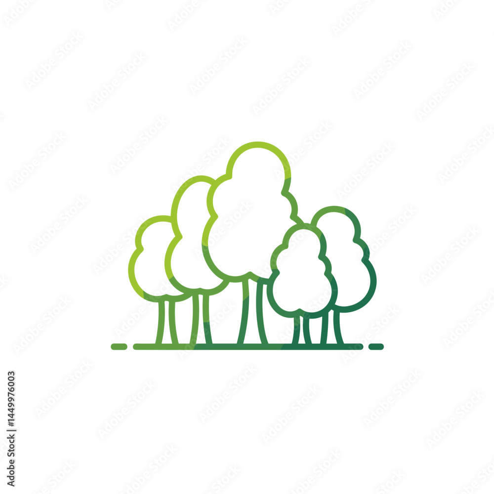 Forest natural resources. Green trees in a minimalist style against a white background Forest natural resources. Green trees in a minimalist style against a white background