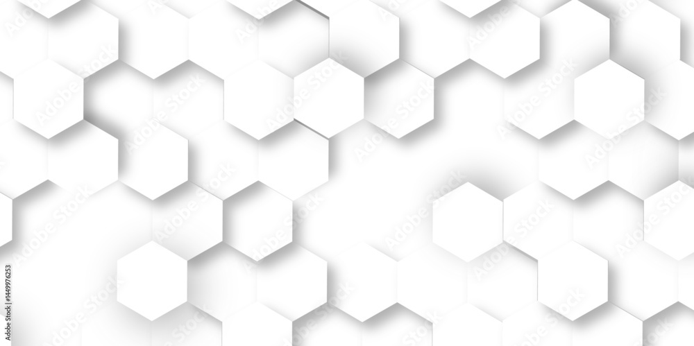 Abstract hexagon background. Futuristic abstract honeycomb mosaic white technology background. Surface polygon pattern with glowing hexagon paper texture and futuristic business. graphic concept.