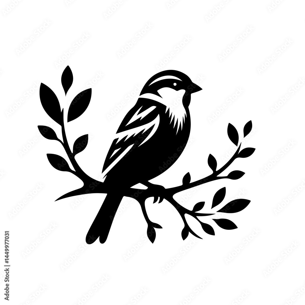 Bird Silhouette with Olive Branch on Perch Bird Silhouette with Olive Branch on Perch
