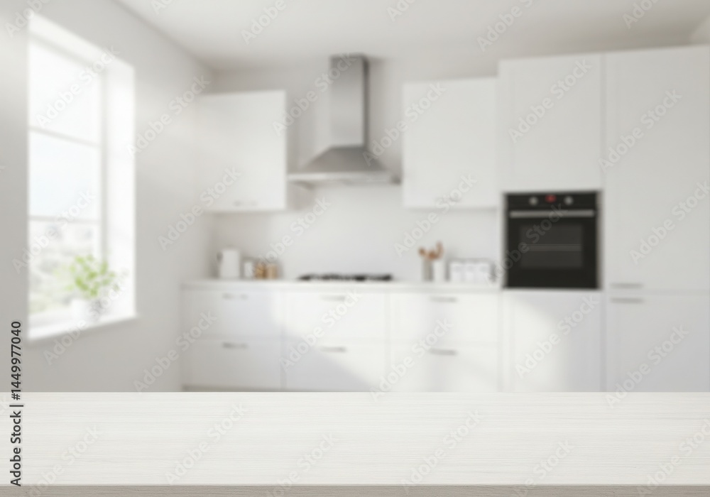 Modern kitchen empty wooden table window mockup sink in a hotel interior design Modern kitchen empty wooden table window mockup sink in a hotel interior design