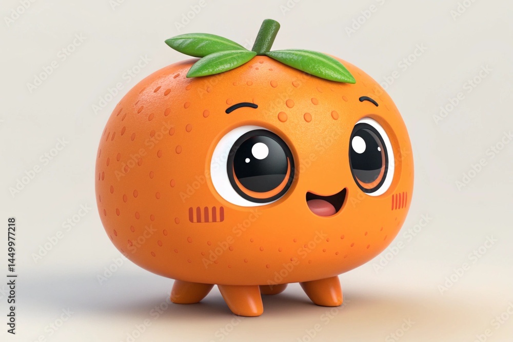 Cute kawaii orange cartoon, 3d rendering - generated by ai Cute kawaii orange cartoon, 3d rendering - generated by ai