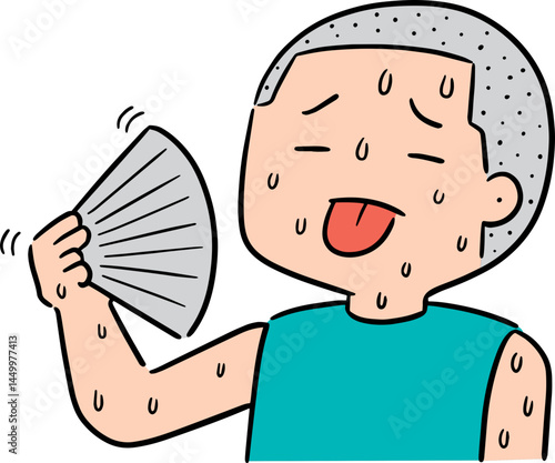 Illustration of man use hand fan
