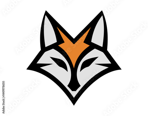 Stylized Representation of a Fox Face with Distinctive Orange and Gray Features Vector Illustration