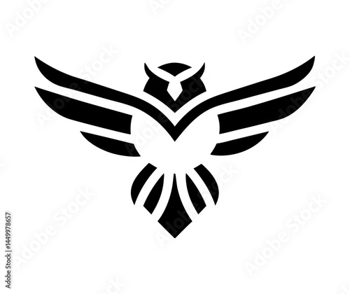 Stylized Black Owl Emblem with Spread Wings Representing Freedom and Strength in Graphic Design Vector Illustration