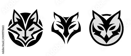 Stylish Minimalist Fox Icon Design in Black White and Grey Color Palette Vector Illustration