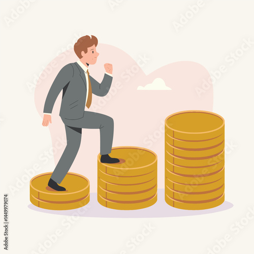 businessman up the stairs of gold coin illustration