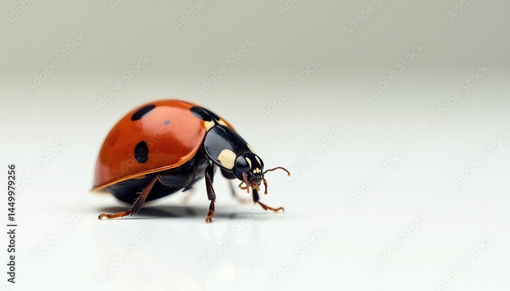 Close-up of a single ladybug on white background, close-up, wildlife Close-up of a single ladybug on white background, close-up, wildlife