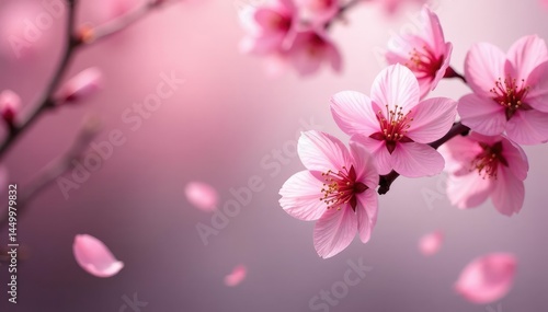 Delicate pink sakura blossoms, falling petals, soft background, soft pink, bloom