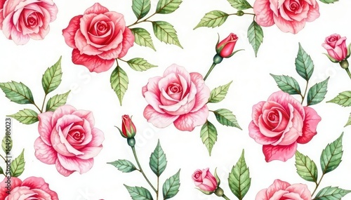 Delicate watercolor roses and leaves, repeating seamlessly , rose, soft, surface
