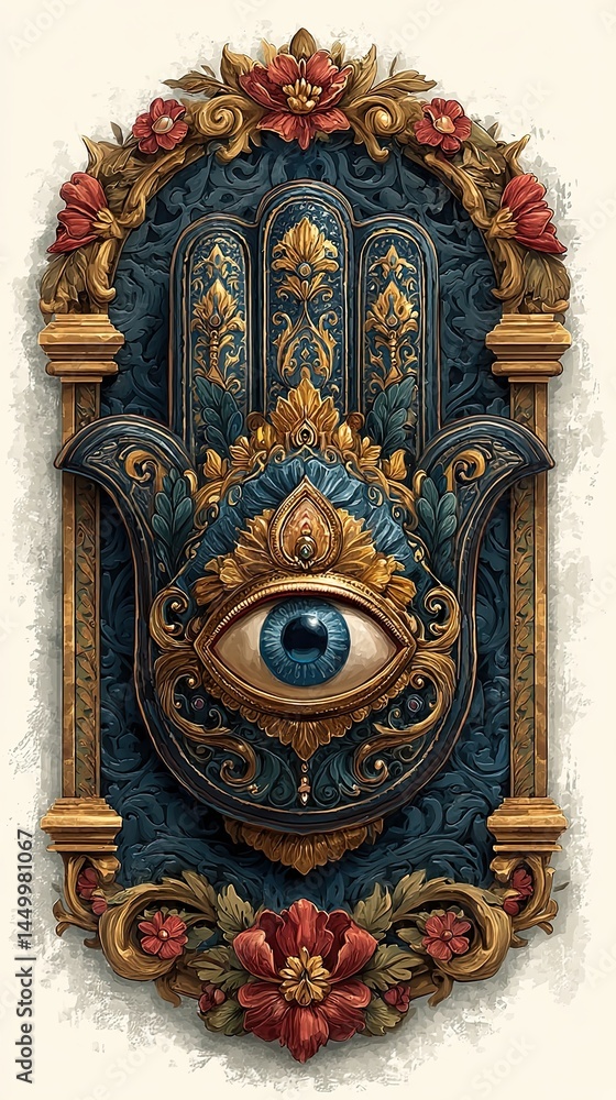 Fototapeta premium hamsa, fatima's hand, with evil eye , watercolor, illustration