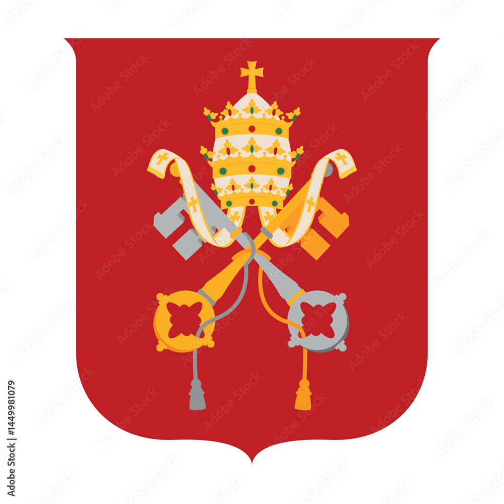 Papal Coat of Arms Keys of Heaven Heraldic Shield Red Vatican Design