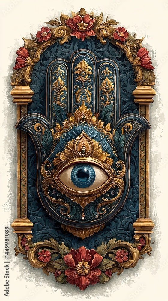 Fototapeta premium hamsa, fatima's hand, with evil eye , watercolor, illustration
