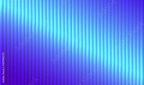 Ribbed glass surface pattern with vertical lines and gradient from turquoise to blue color. Futuristic neon texture with vibrant shades of blue gradients and bright smooth fluted vertical lines