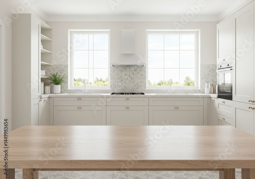 Wallpaper Mural Modern kitchen empty wooden table window mockup sink in a hotel interior design Torontodigital.ca