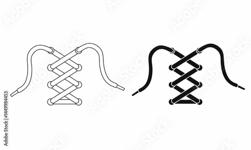 Vector illustration of shoe laces in outline and solid styles. Perfect for shoe design, footwear branding, fashion themes, or sport accessories visuals.