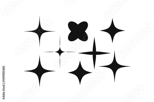Sparkling Star Icons Set Shiny Vector Decorative Comic Symbols in Black