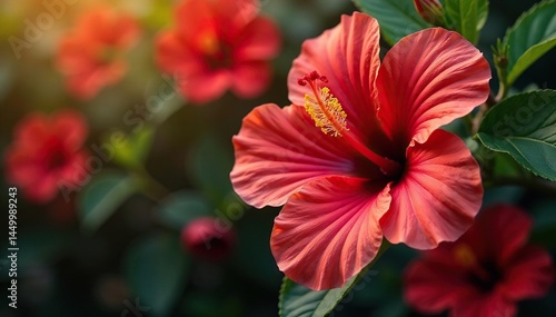 Wallpaper Mural Intricate hibiscus blossoms, vibrant red & yellow hues, pattern, print Torontodigital.ca