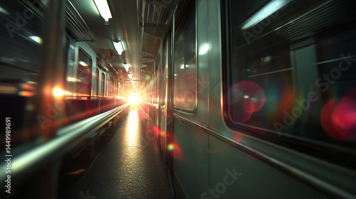 Dramatic Sunlight Flare Inside Empty Subway Train