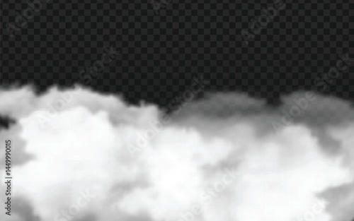White smoke or fog is concentrated along the lower portion of the frame against a transparent dark checkered background.
