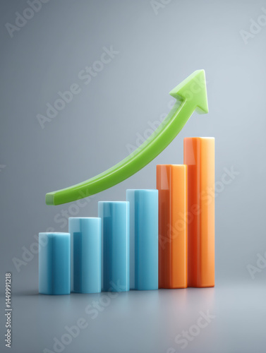 Colorful bar chart with blue and orange bars showing growth and green upward arrow symbolizing success and progress in business or finance Free Download Colorful bar chart with blue and orange bars showing growth and green upward arrow symbolizing success and progress in business or finance - GFXLoad