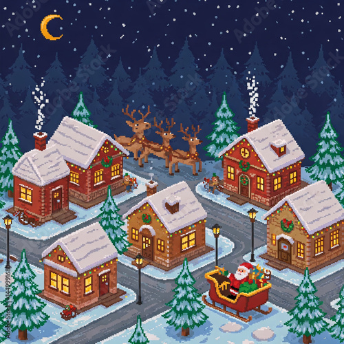 pixel art illustration of christmas night