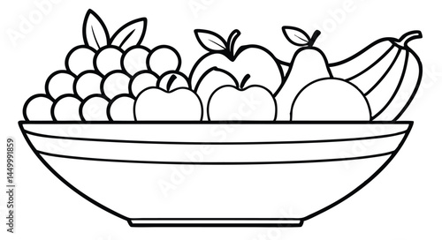 Line Art Fruit Bowl with Apples and Pears on White Background