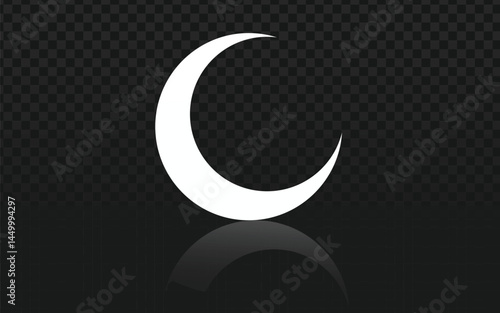 A stylized vector illustration showing a white crescent moon against a transparent dark background. A small white star is positioned within the curve of the crescent.