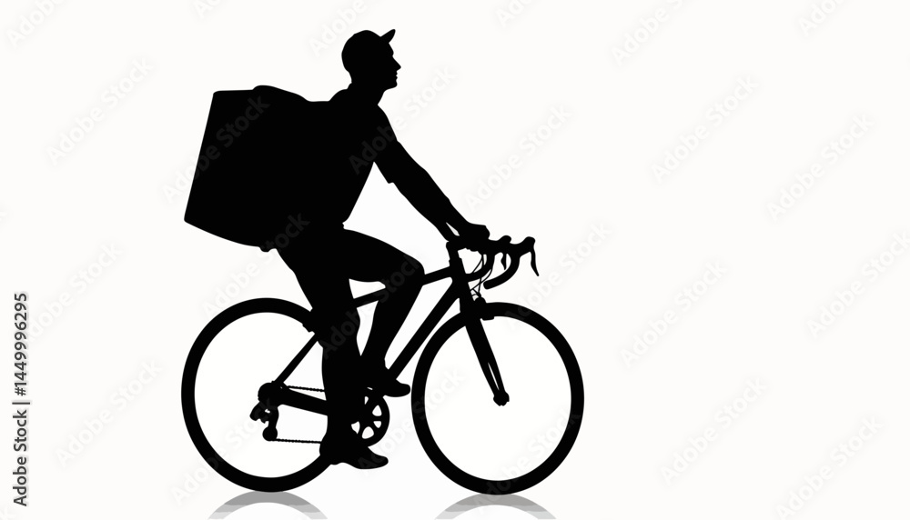 Obraz premium Silhouette of a delivery rider pedaling a bike, urban delivery concept