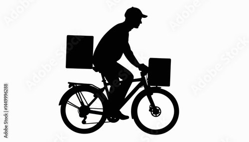 Cyclist delivering parcels in silhouette, efficient logistics