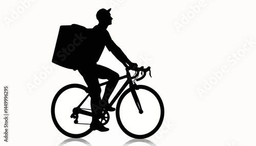 Silhouette of a delivery rider pedaling a bike, urban delivery concept