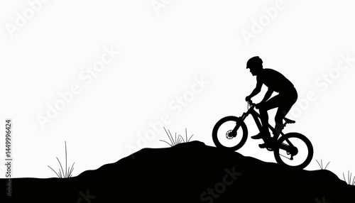 Cyclist climbing uphill in silhouette against a white background, determination