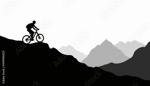 Cyclist conquering mountain trail silhouette, adventure and freedom