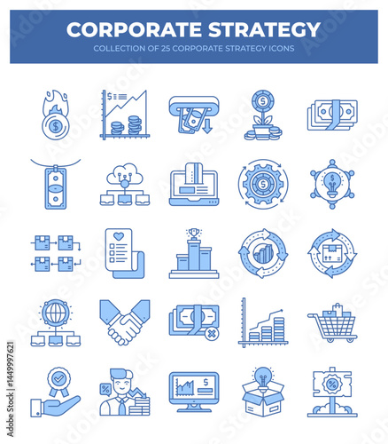 Collection of 25 Corporate Strategy Icons. Business. Finance. and Marketing Visuals
