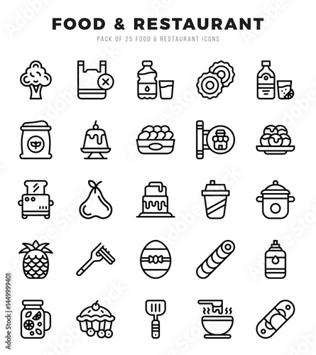 Set of Food and Restaurant Icons. Simple Lineal art style icons pack.