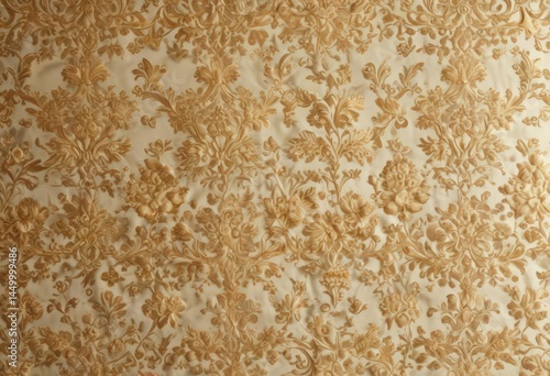 Intricate gold & cream floral damask fabric  Luxurious textile background , sophisticated, interior