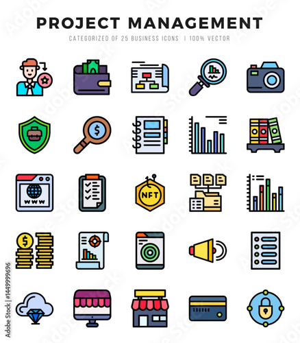 Project Management icons set for website and mobile site and apps.