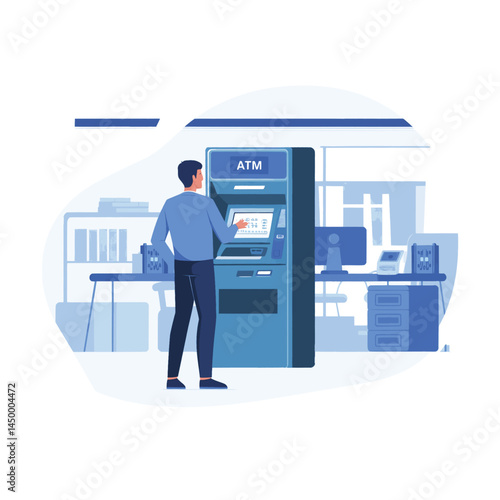 businessman withdrawing money from Automatic Teller Machine illustration