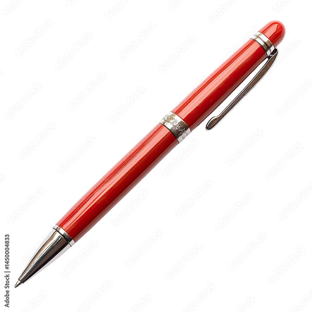 Red ballpoint pen, polished finish. Metal accents Red ballpoint pen, polished finish. Metal accents