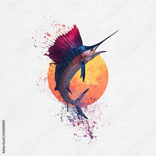 Wallpaper Mural Sailfish leaping against a vibrant sunset, artistic illustration. Torontodigital.ca