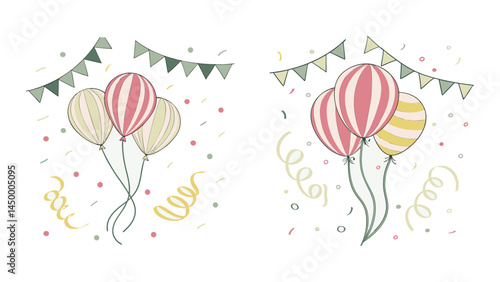 Colorful Balloons with Banners Floating Against a White Background in a Whimsical Celebration Theme Vector Illustration