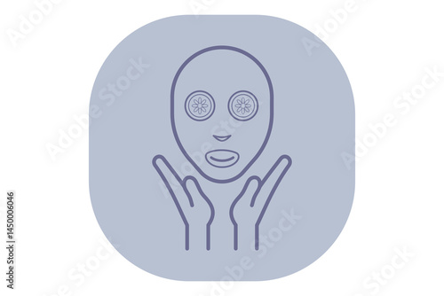 Beauty icon, illustrating person enjoying facial treatment with cucumber slices over his eyes, evoking feelings of relaxation and rejuvenation