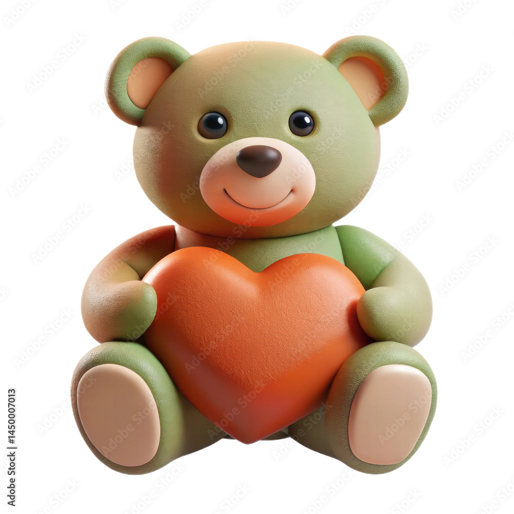 Colorful Plush Teddy Bear Holding Heart Toy with a Smile on a Transparent Background Colorful Plush Teddy Bear Holding Heart Toy with a Smile on a Transparent Background