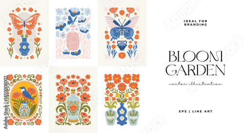 Floral abstract elements. Botanical composition. Modern trendy Matisse minimal style. Floral poster, invite. Vector arrangements for greeting card or invitation design