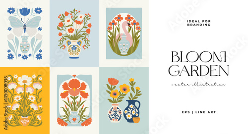 Floral abstract elements. Botanical composition. Modern trendy Matisse minimal style. Floral poster, invite. Vector arrangements for greeting card or invitation design